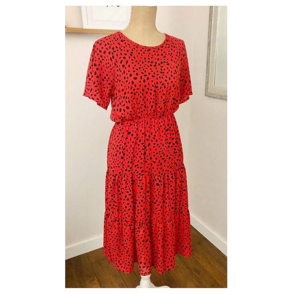Reb. In J. Red Polka Dot Tiered Midi Dress - Picture 2 of 7